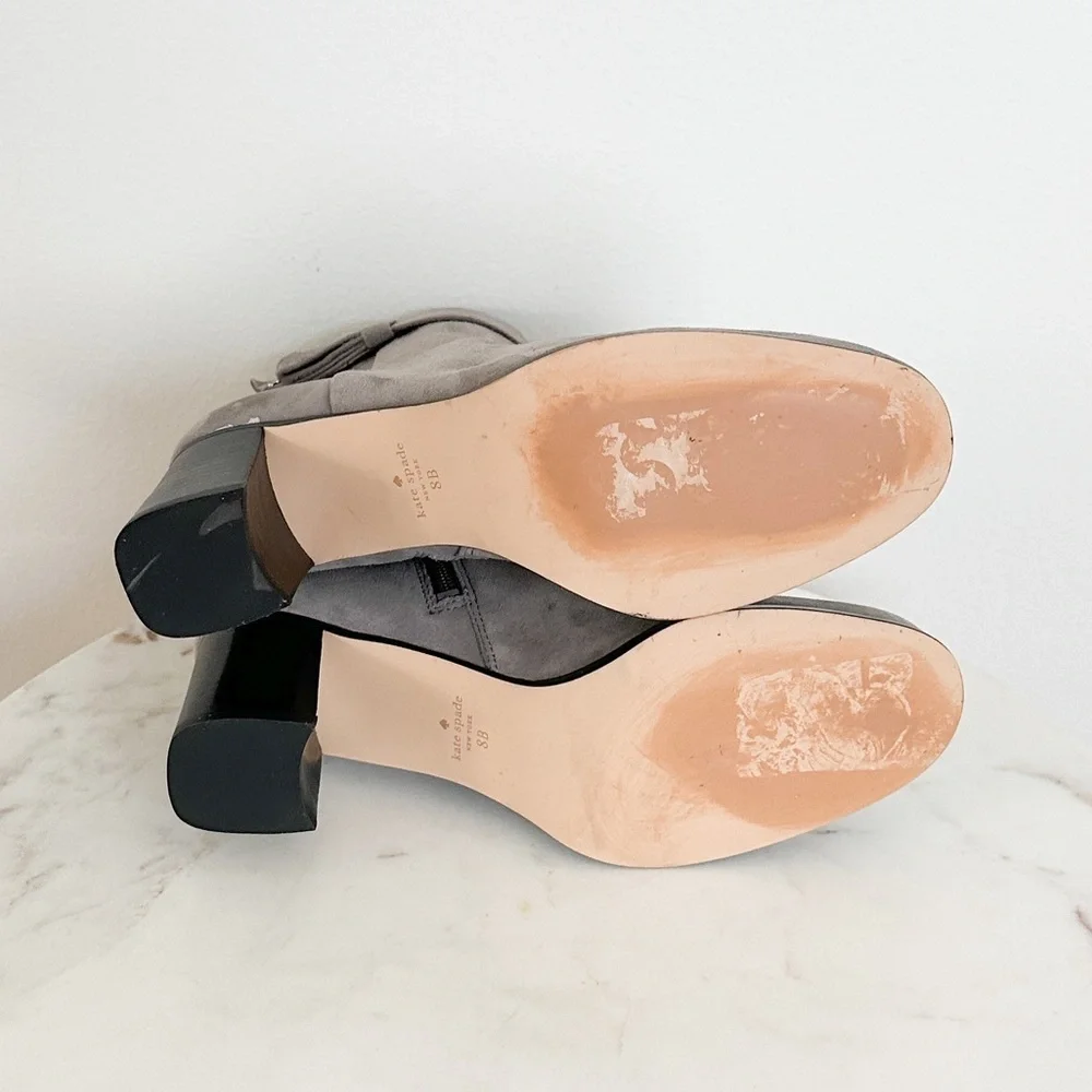 NEW Kate Spade Madelaine Strap Heeled Suede Booties Hare Grey Size 8